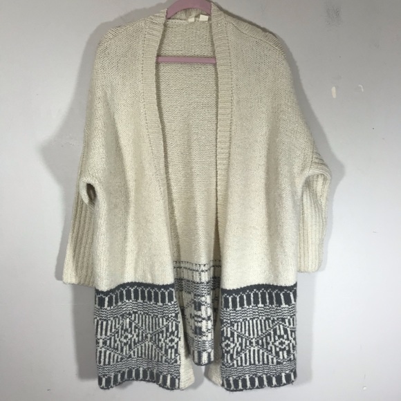Anthropologie Sweaters - Anthro Moth cream & gray wool open cardigan aztec